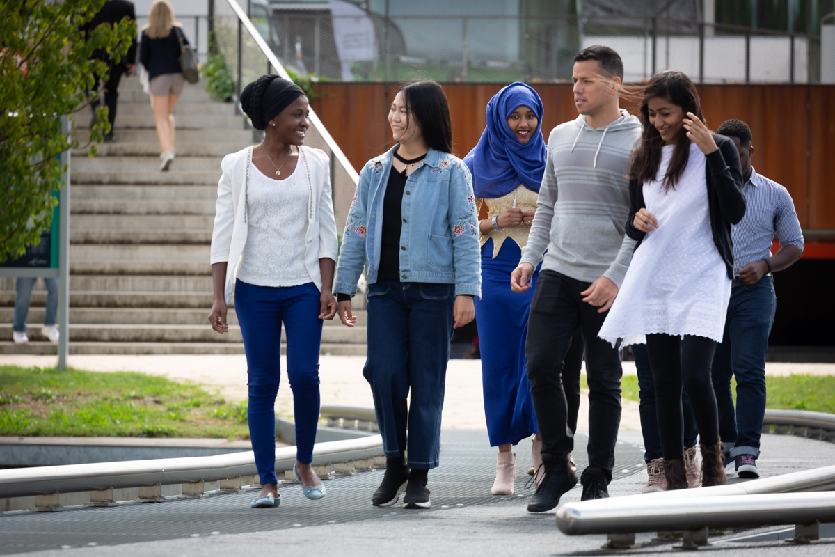 Group of UMD students walking on the Erasmus University Campus
